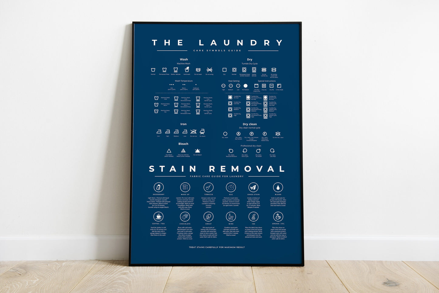 Laundry Room Symbols Sign Guide with Stain Removal Instruction Prints Poster