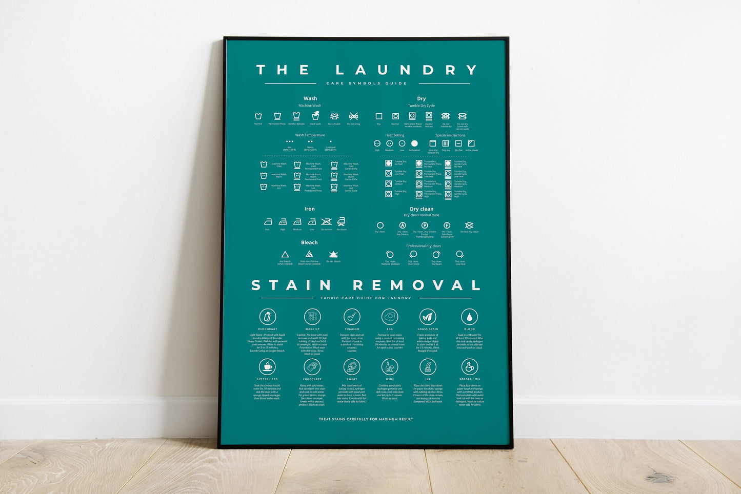 Laundry Room Symbols Sign Guide with Stain Removal Instruction Prints Poster