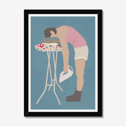 Funny Laundry Room Wall Art Decor: Tired Woman Ironing Print
