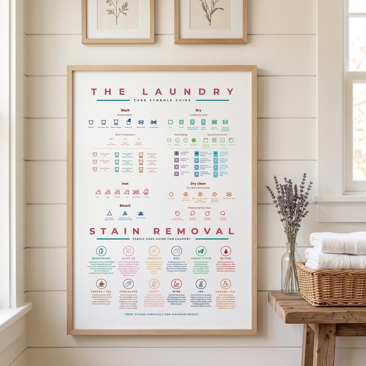 The Laundry Guide Symbols Care With Stain Removal Instruction Colourful Wall Art Prints Poster