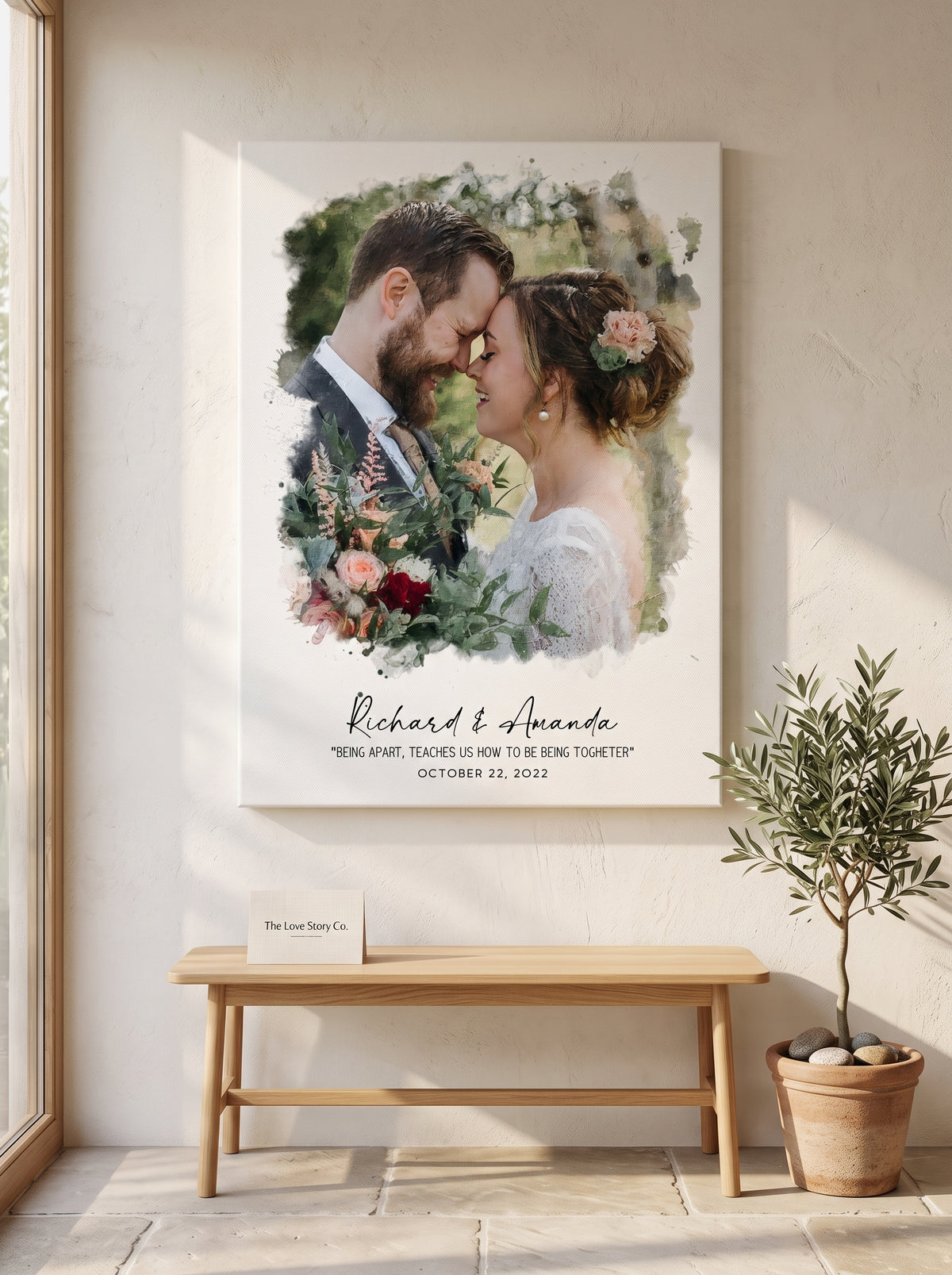 Watercolor Wedding Portrait - Framed Gift for Anniversary Wall Art