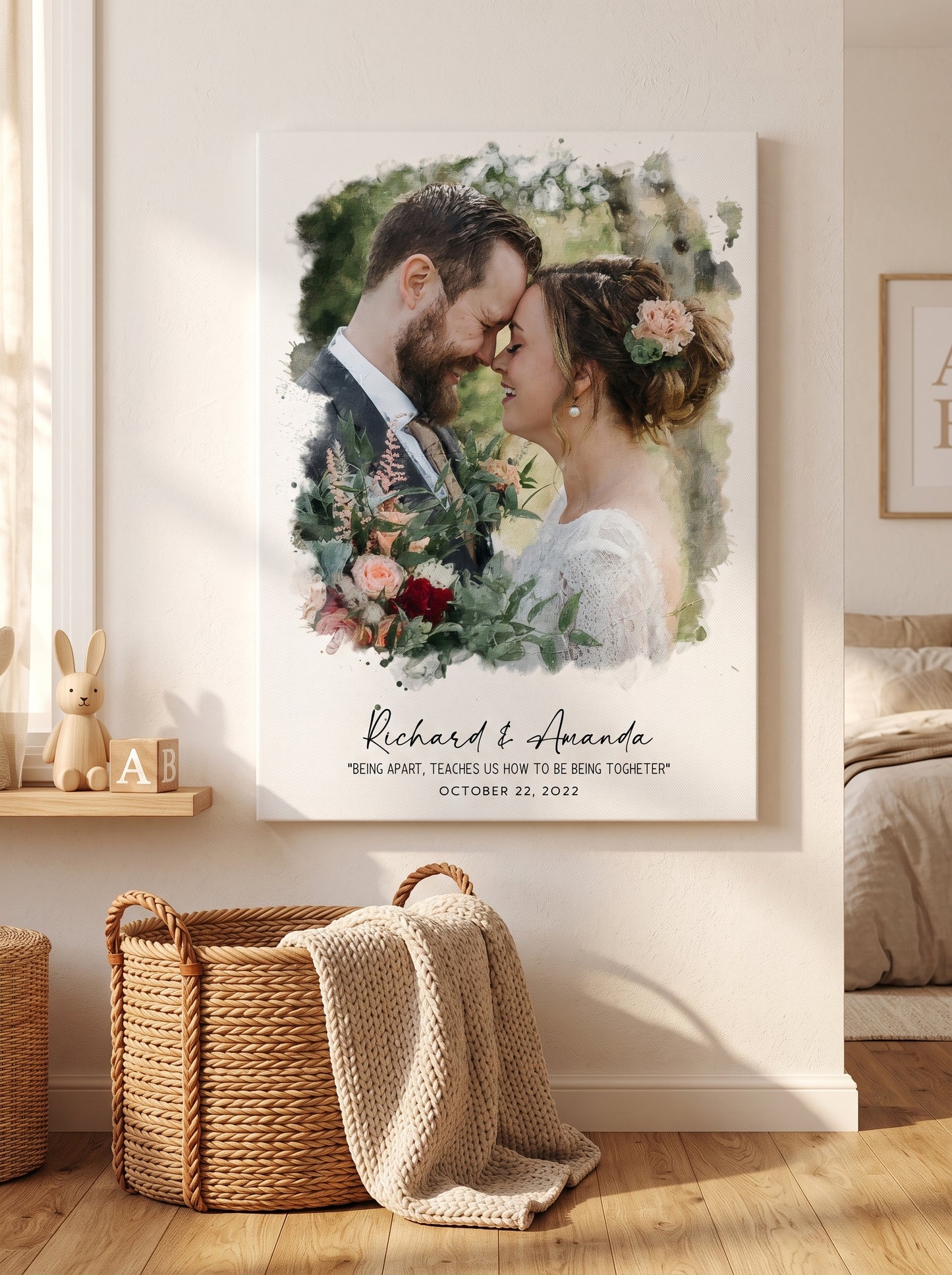 Watercolor Wedding Portrait - Framed Gift for Anniversary Wall Art