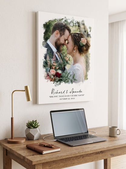 Watercolor Wedding Portrait - Framed Gift for Anniversary Wall Art