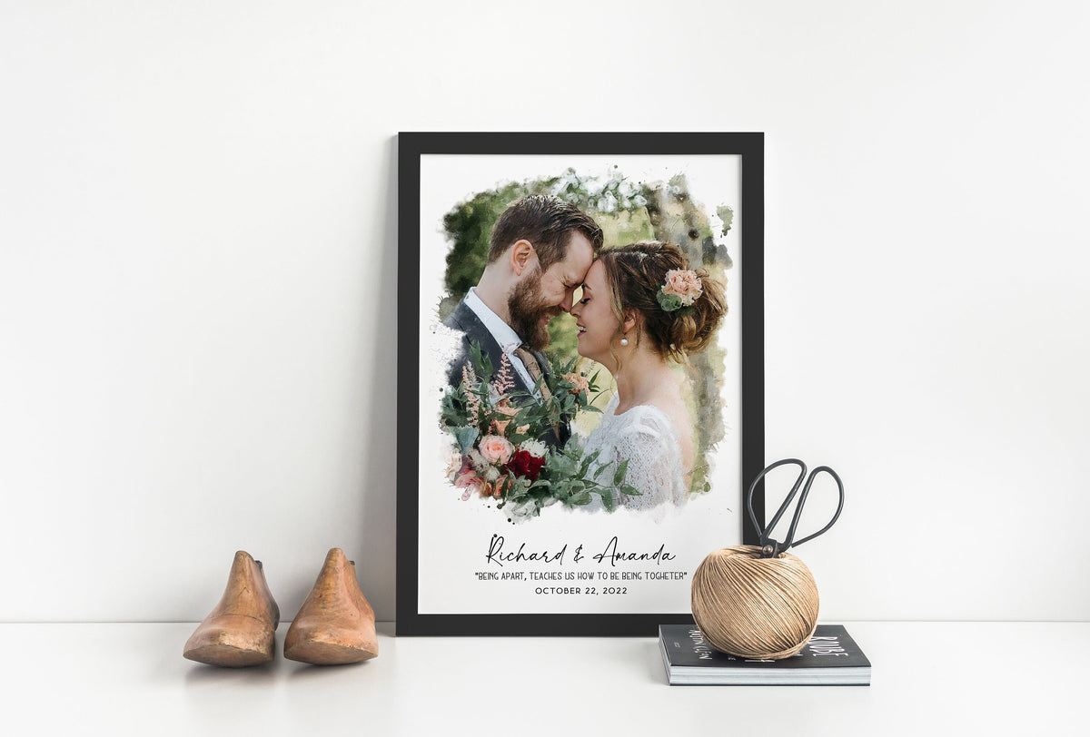 Watercolor Wedding Portrait - Framed Gift for Anniversary Wall Art