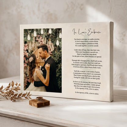 Custom Poem Print with Photo on Framed Canvas: Wedding Song Lyrics, Newlywed Gift