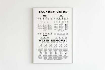 Laundry Symbols Guide with Stain Removal Instruction for Laundry Room Decor - Framed or Unframed