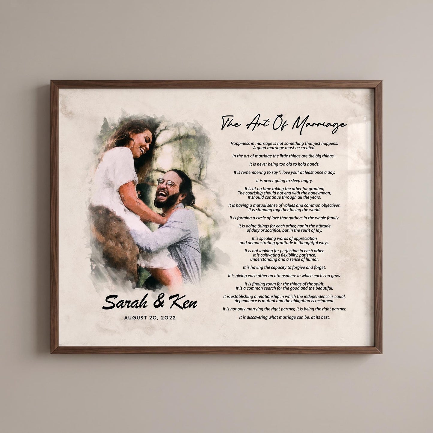 Art of Marriage Poem Print: Personalized Watercolor Couple Art Wedding Anniversary Gift