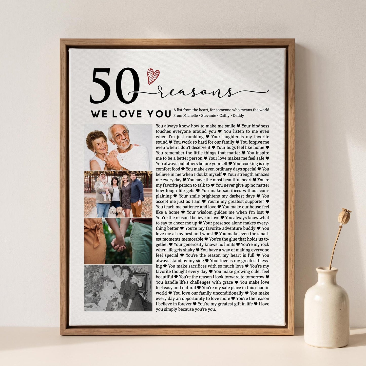 50 Reasons We Love You Photo Collage - Personalized Canvas Print