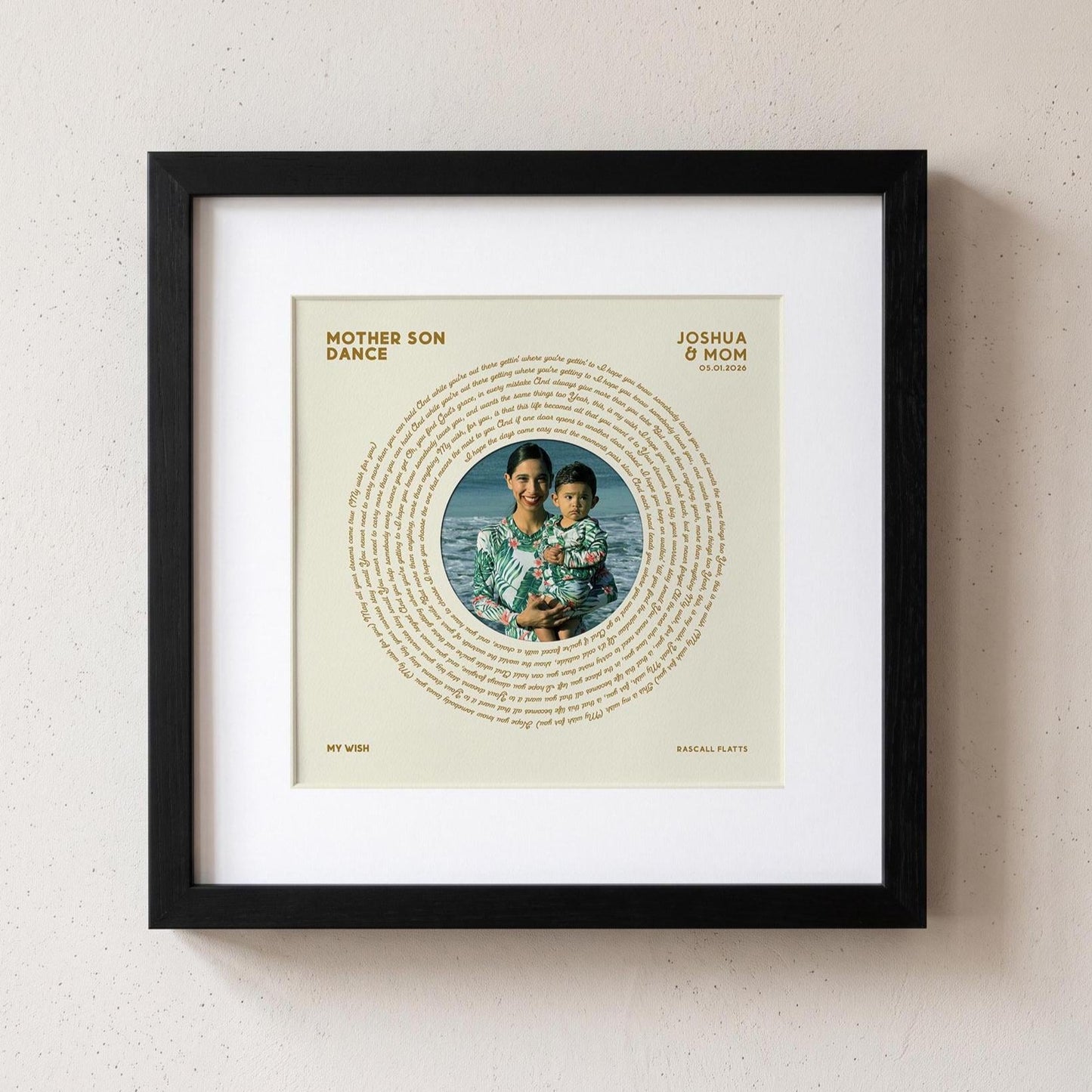 Mother of The Groom Gift: Mom Son Dance Song Lyrics - Custom Vinyl Print Framed Picture