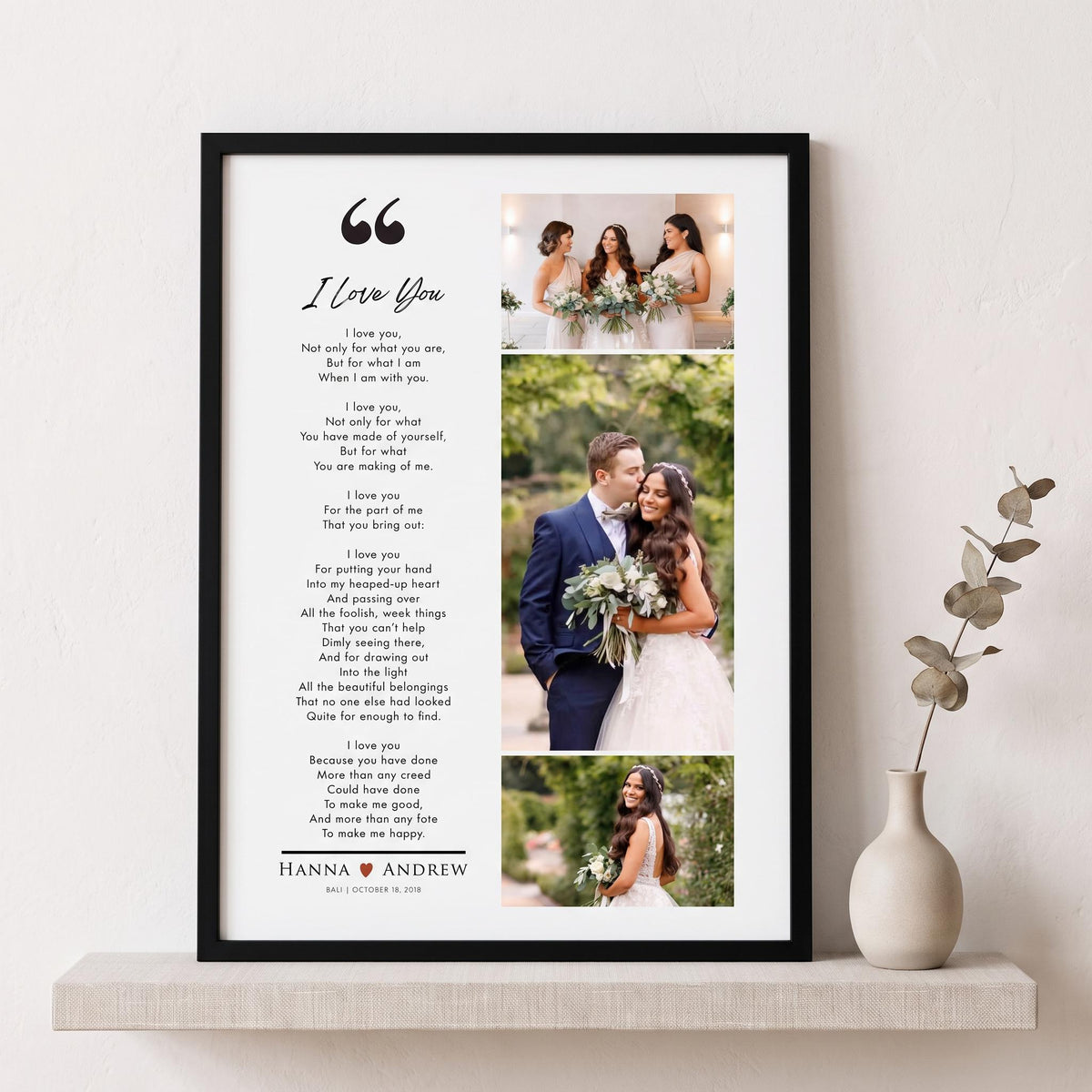 Custom Wedding Photo Collage Print with Poem, Anniversary Gift