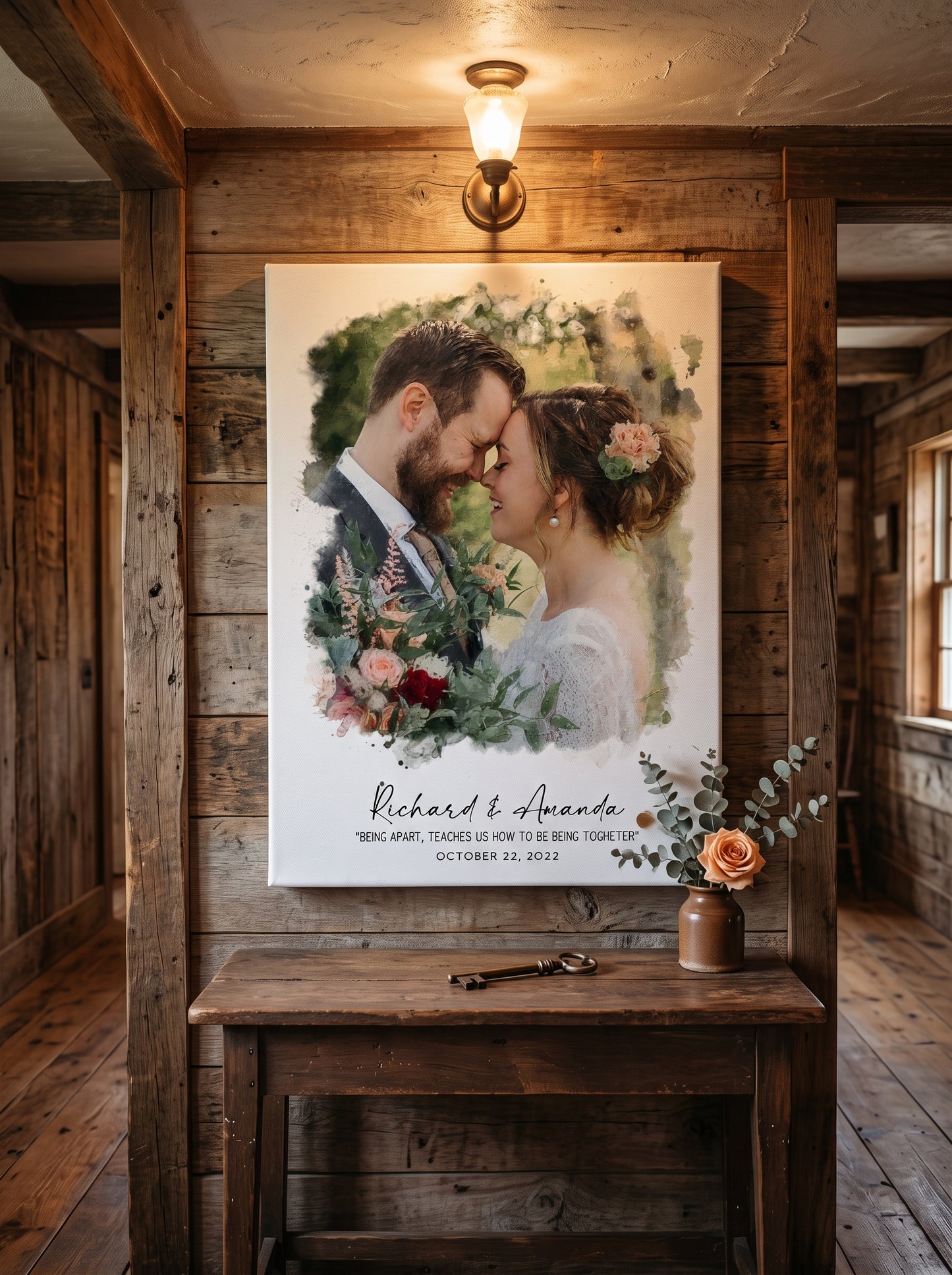 Watercolor Wedding Portrait - Framed Gift for Anniversary Wall Art