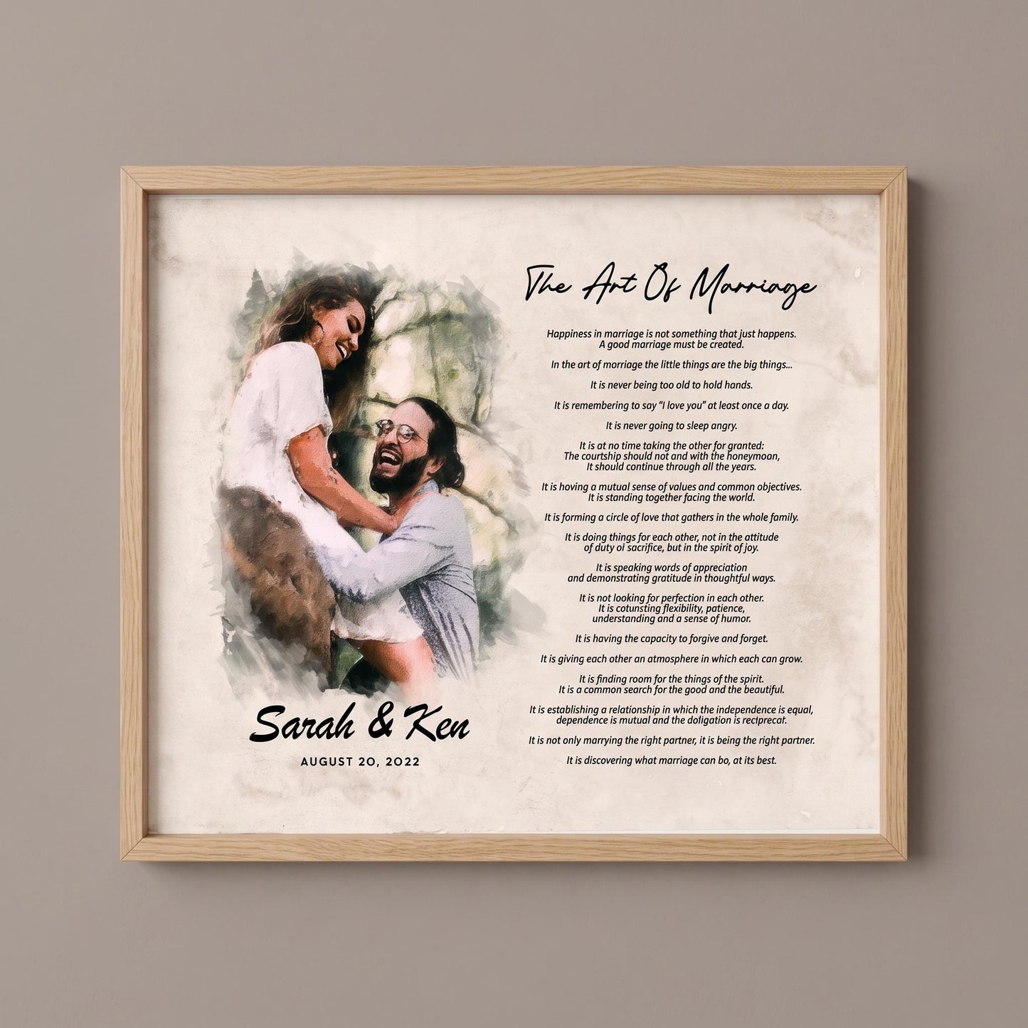 Art of Marriage Poem Print: Personalized Watercolor Couple Art Wedding Anniversary Gift