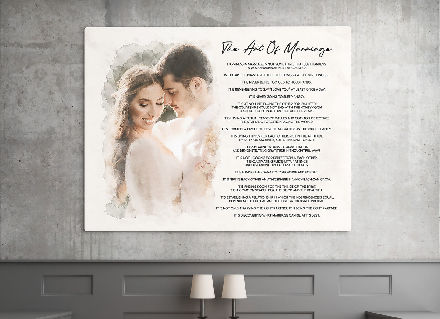 Wedding Song Lyrics with Watercolor Portrait: Anniversary Gift