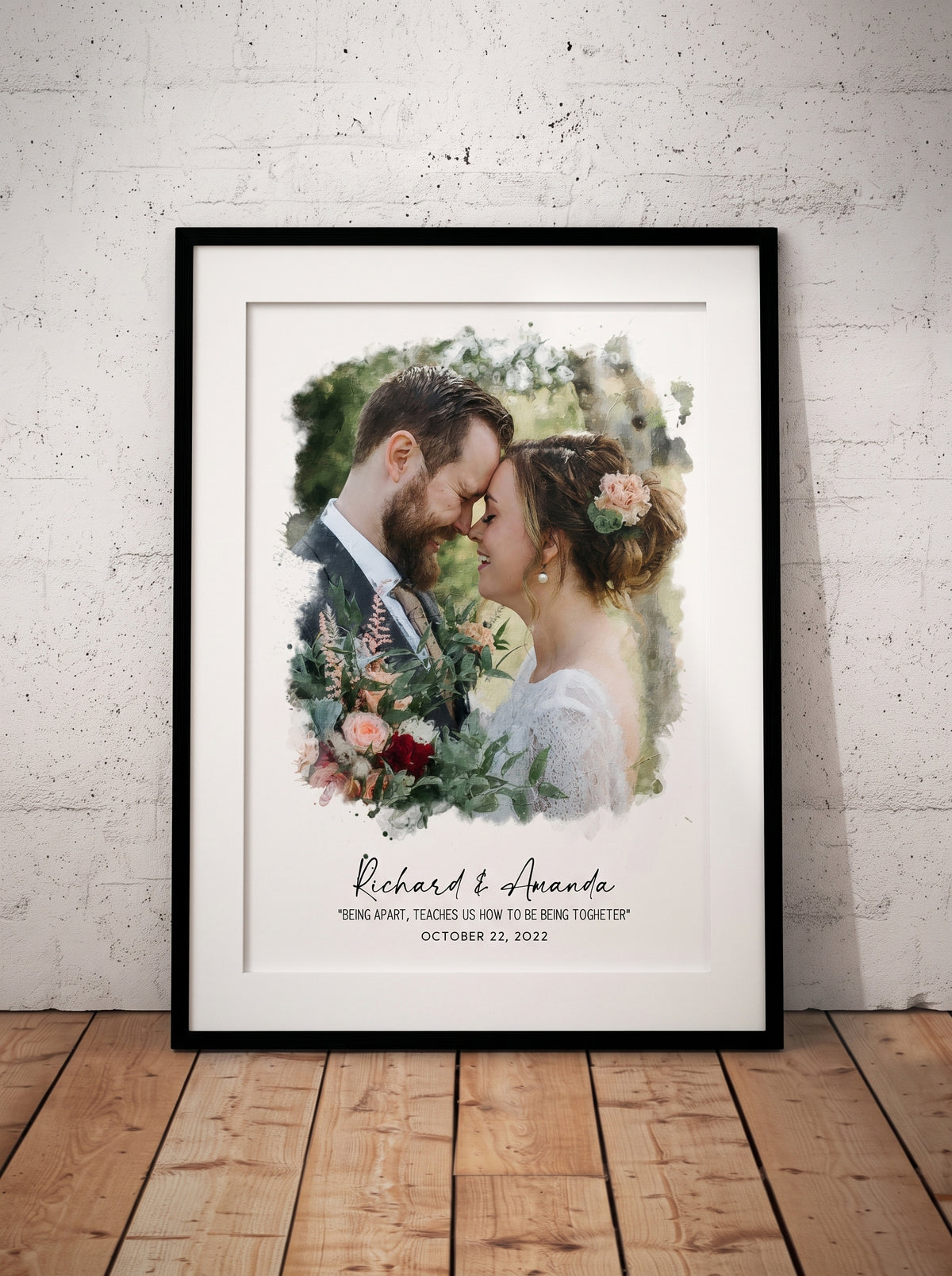 Watercolor Wedding Portrait - Framed Gift for Anniversary Wall Art