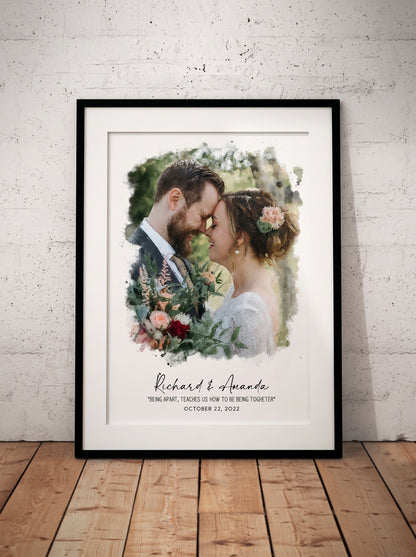 Watercolor Wedding Portrait - Framed Gift for Anniversary Wall Art