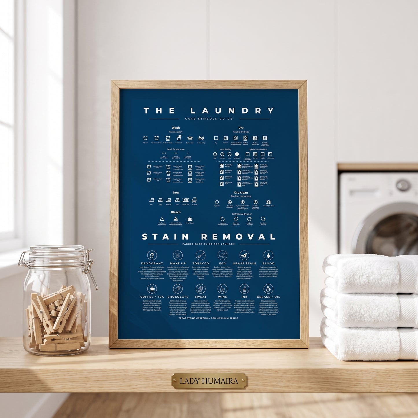 Laundry Room Symbols Sign Guide with Stain Removal Instruction Prints Poster