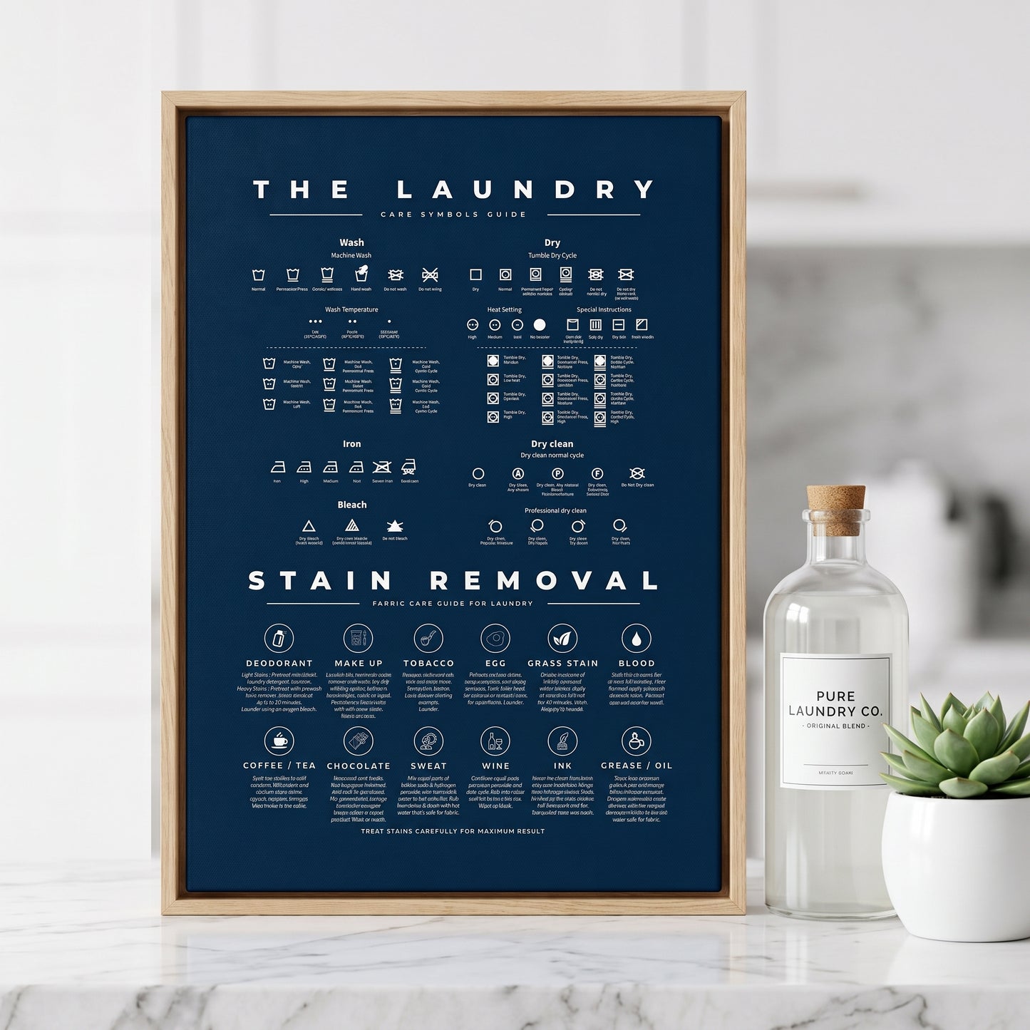 Laundry Room Symbols Sign Guide with Stain Removal Instruction Prints Poster