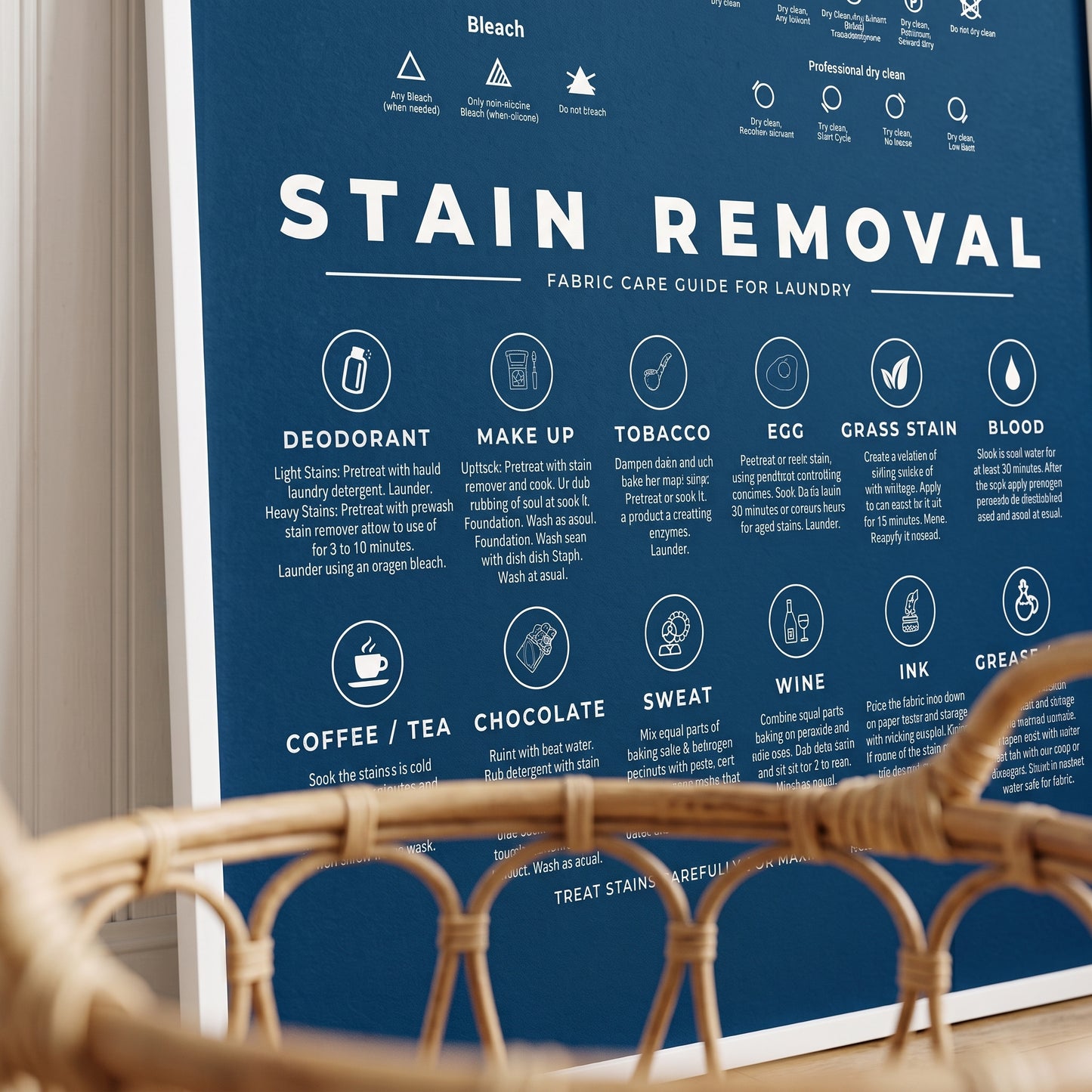 Laundry Room Symbols Sign Guide with Stain Removal Instruction Prints Poster