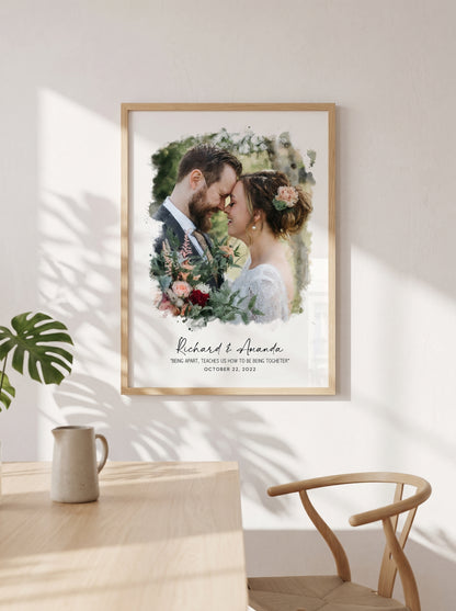 Watercolor Wedding Portrait - Framed Gift for Anniversary Wall Art