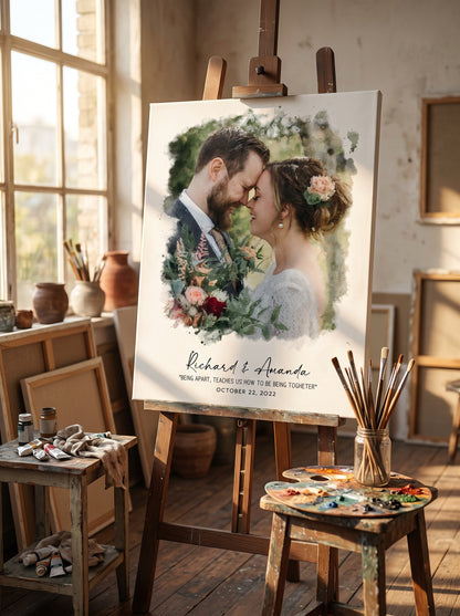 Watercolor Wedding Portrait - Framed Gift for Anniversary Wall Art