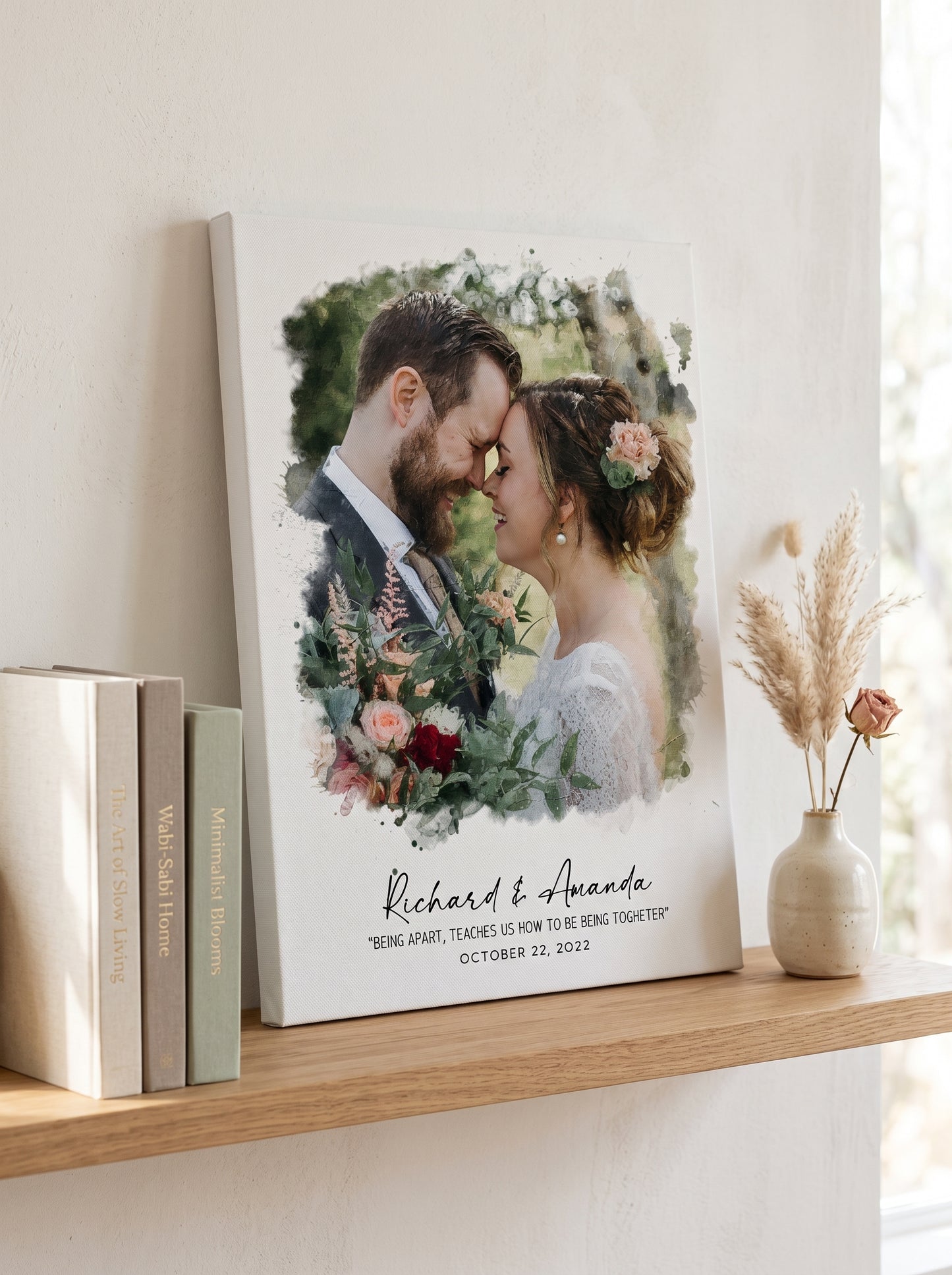 Watercolor Wedding Portrait - Framed Gift for Anniversary Wall Art