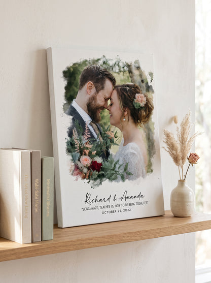 Watercolor Wedding Portrait - Framed Gift for Anniversary Wall Art