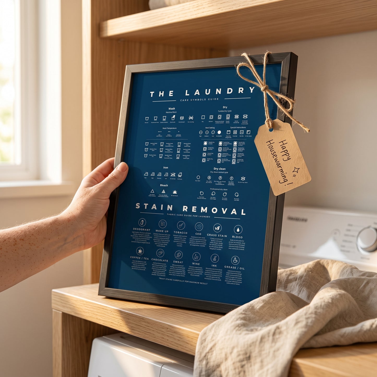 Laundry Room Symbols Sign Guide with Stain Removal Instruction Prints Poster