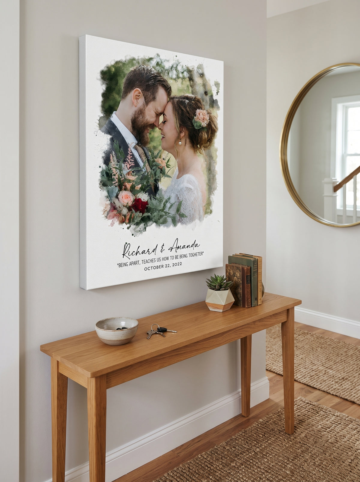Watercolor Wedding Portrait - Framed Gift for Anniversary Wall Art