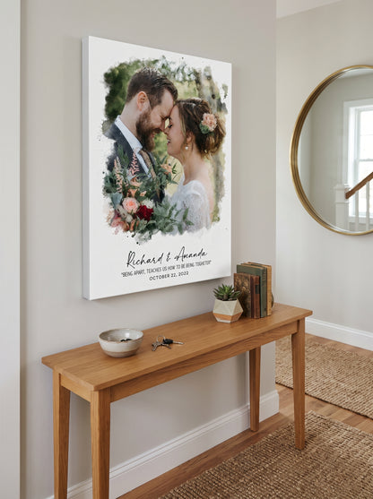 Watercolor Wedding Portrait - Framed Gift for Anniversary Wall Art