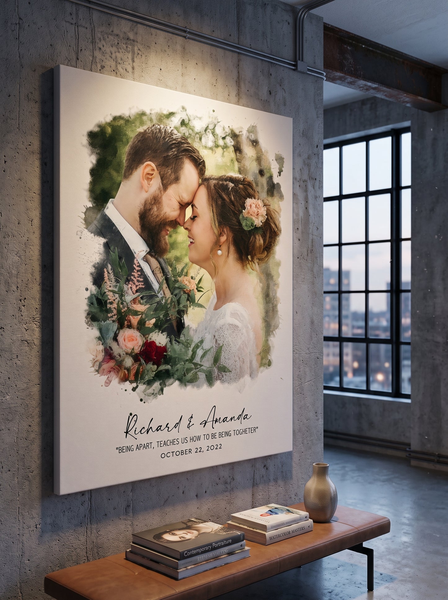 Watercolor Wedding Portrait - Framed Gift for Anniversary Wall Art