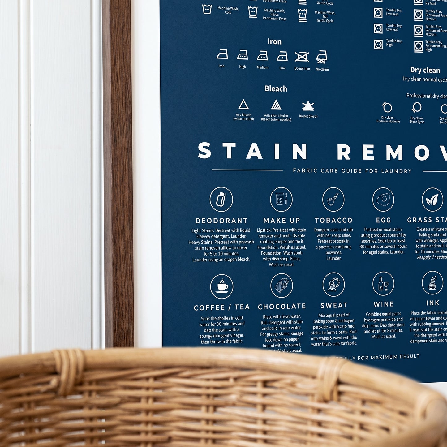 Laundry Room Symbols Sign Guide with Stain Removal Instruction Prints Poster